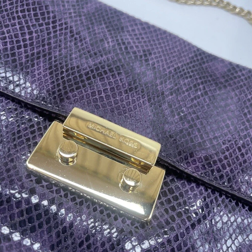 Michael Kors Sloan Purple Leather Snake Print Large Clutch